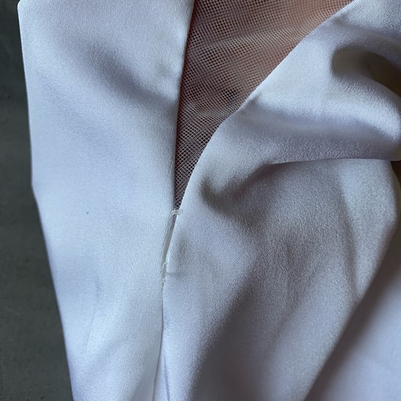 White Azazie mermaid stretch crepe chapel train wedding dress size 8 - Picture 11 of 15